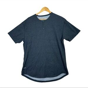 BYLT Lux Drop Cut Henley Tee Curve Hem Mens XL Dark Gray Casual Preppy Outdoor